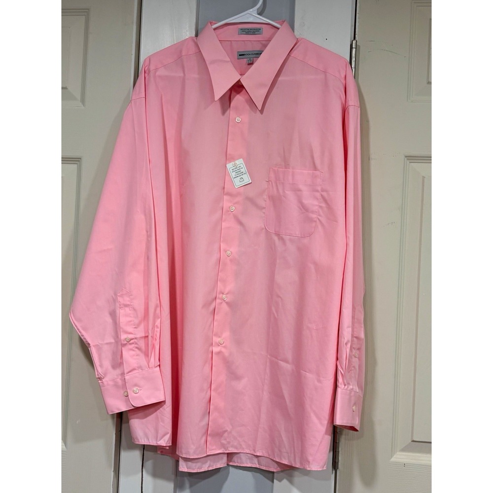 Boca Classics Men's Dress Shirt 2XL 18-18.5 34/35 Pink Solid Pocket